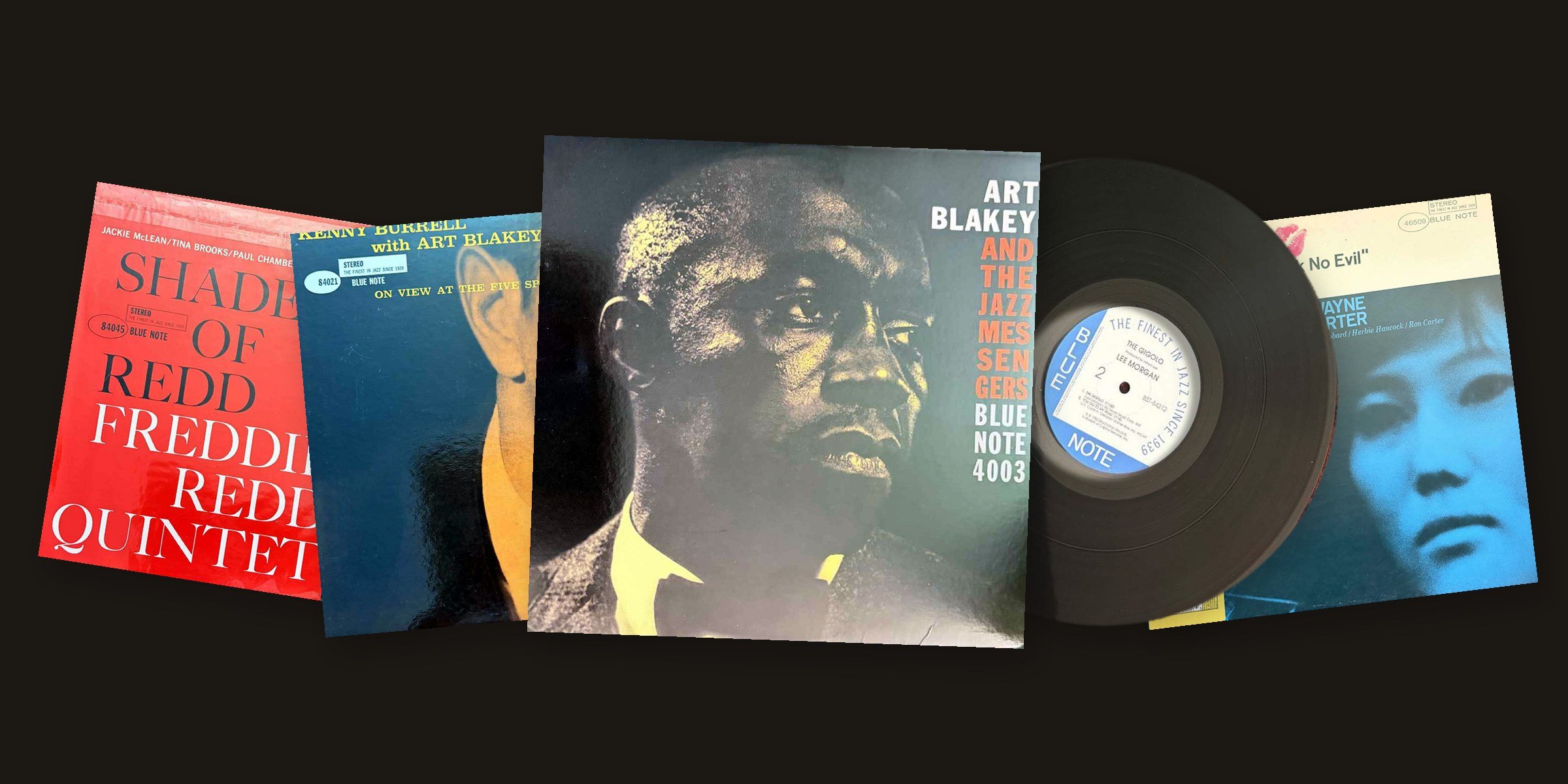 Copertine Blue Note e un disco dalla collezione di Sergio, con Moanin' al centro