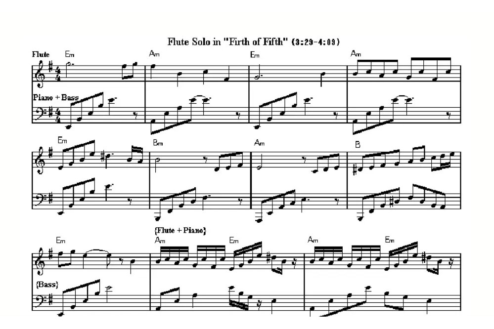 Trascrizione musicale dell'assolo di flauto di «Firth of Fifth» dei Genesis