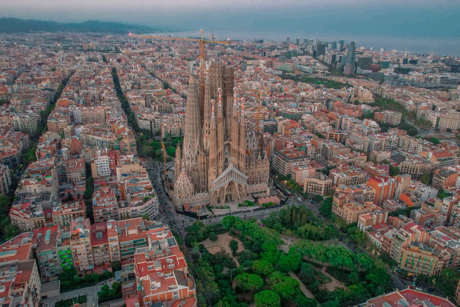 Aerial view of the Eixample and the Sagrada Família, Barcelona